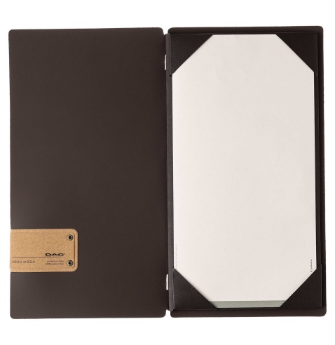 Porta Menu A4 SLIM (17,4x31,8 cm) etichetta PATCH "menu" cornicetta (4 facciate) elastico nero SUGHERO NERO sp. 2.5