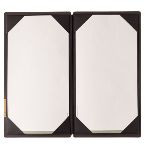 Porta Menu A4 SLIM (17,4x31,8 cm) etichetta PATCH "menu" cornicetta (4 facciate) elastico nero SUGHERO NERO sp. 2.5