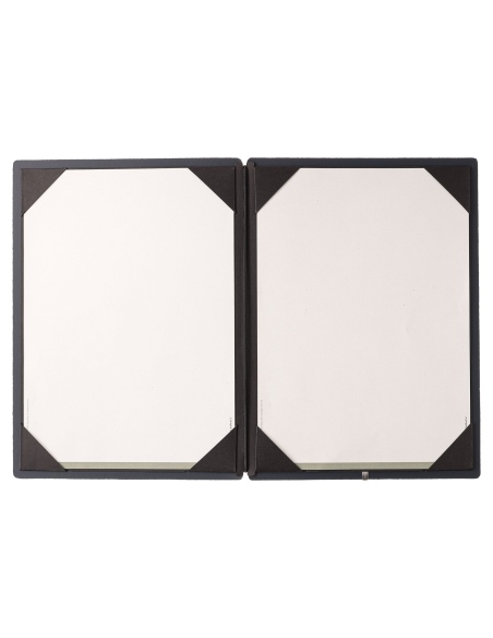 Porta Menu A4 (23,2x31,8 cm) etichetta METAL "personalizzata" (minimo 18 pezzi) cornicetta (4 facciate) elastico nero CHEF BLU