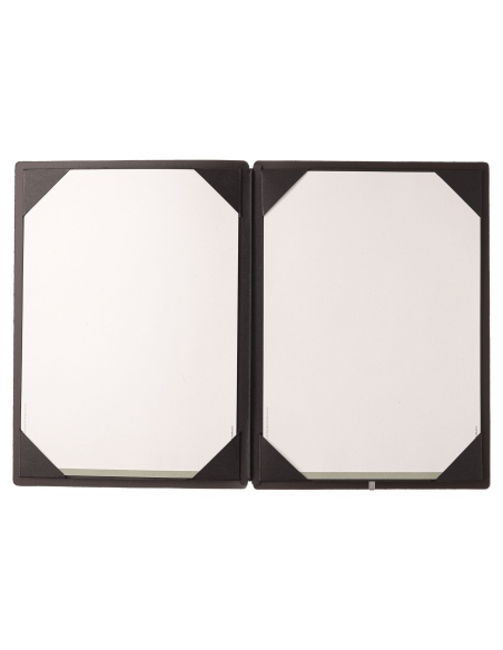 Porta Menu A4 (23,2x31,8 cm) etichetta METAL "menu" cornicetta (4 facciate) elastico nero CHEF MARRONE