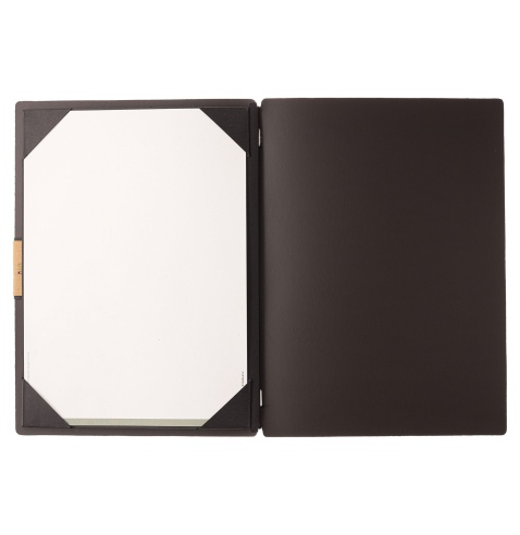 Porta Menu A4 (23,2x31,8 cm) etichetta PATCH "personalizzata" (minimo 18 pezzi) cornicetta (4 facciate) elastico nero CHEF MARRO