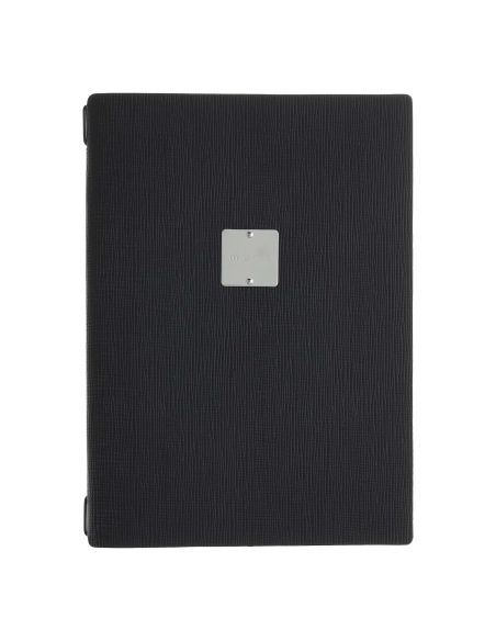 Porta Menu A4 (23,2x31,8 cm) etichetta METAL "personalizzata" (minimo 18 pezzi) cornicetta (4 facciate) elastico nero CHEF NERO