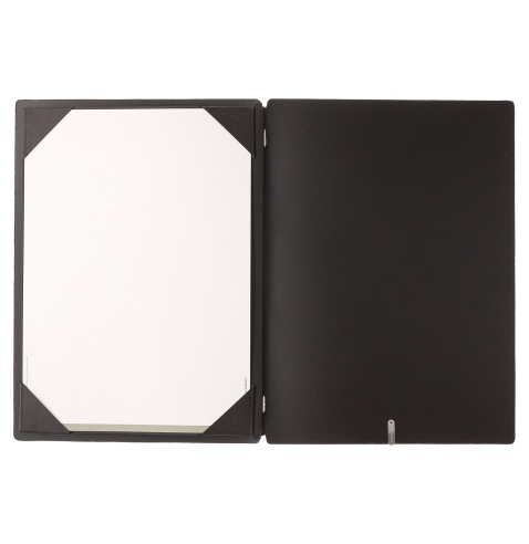Porta Menu A4 (23,2x31,8 cm) etichetta METAL "personalizzata" (minimo 18 pezzi) cornicetta (4 facciate) elastico nero CHEF NERO