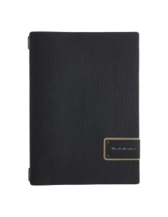 Porta Menu A4 (23,2x31,8 cm) etichetta PATCH "menu" cornicetta (4 facciate) elastico nero CHEF NERO