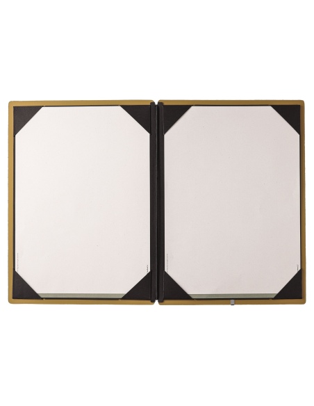 Porta Menu A4 (23,2x31,8 cm) etichetta METAL "personalizzata" (minimo 18 pezzi) cornicetta (4 facciate) elastico nero CHEF OCRA