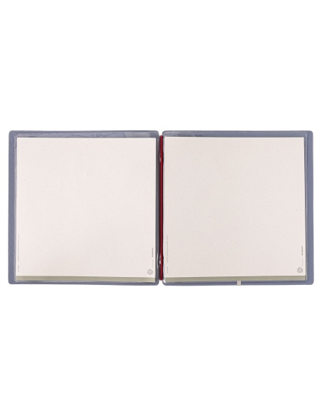 Porta Menu QUADRATO (23x23,1 cm) etichetta METAL "menu" 2 buste (4 facciate) elastico rosso JUTA AVIO