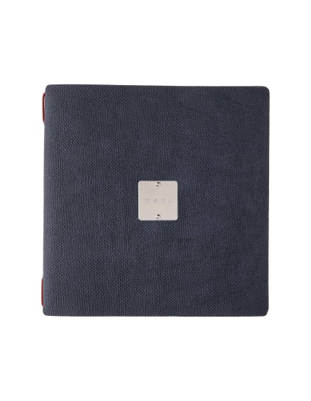 Porta Menu QUADRATO (23x23,1 cm) etichetta METAL "personalizzata" (minimo 18 pezzi) cornicetta (4 facciate) elastico rosso JUTA 