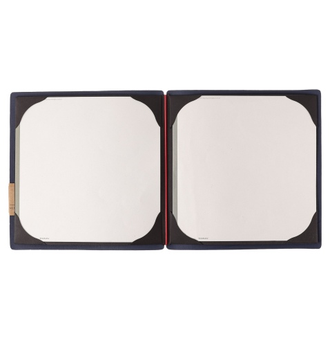 Porta Menu QUADRATO (23x23,1 cm) etichetta PATCH "personalizzata" (minimo 18 pezzi) cornicetta (4 facciate) elastico rosso JUTA 