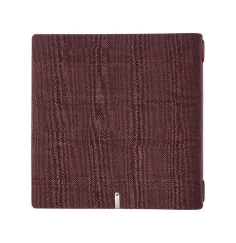 Porta Menu QUADRATO (23x23,1 cm) etichetta METAL "personalizzata" (minimo 18 pezzi) cornicetta (4 facciate) elastico rosso JUTA 