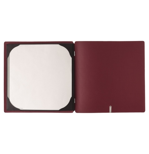 Porta Menu QUADRATO (23x23,1 cm) etichetta METAL "personalizzata" (minimo 18 pezzi) cornicetta (4 facciate) elastico rosso JUTA 