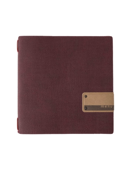 Porta Menu QUADRATO (23x23,1 cm) etichetta PATCH "personalizzata" (minimo 18 pezzi) cornicetta (4 facciate) elastico rosso JUTA 