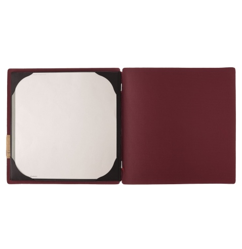 Porta Menu QUADRATO (23x23,1 cm) etichetta PATCH "personalizzata" (minimo 18 pezzi) cornicetta (4 facciate) elastico rosso JUTA 