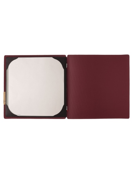 Porta Menu QUADRATO (23x23,1 cm) etichetta PATCH "personalizzata" (minimo 18 pezzi) cornicetta (4 facciate) elastico rosso JUTA 