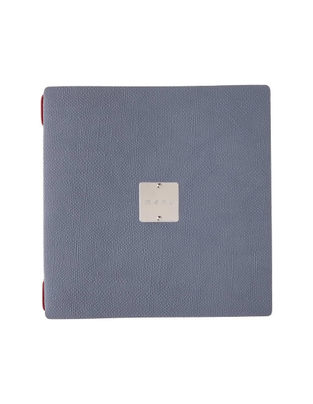 Porta Menu QUADRATO (23x23,1 cm) etichetta METAL "personalizzata" (minimo 18 pezzi) cornicetta (4 facciate) elastico rosso JUTA 