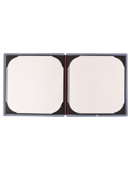 Porta Menu QUADRATO (23x23,1 cm) etichetta METAL "personalizzata" (minimo 18 pezzi) cornicetta (4 facciate) elastico rosso JUTA 