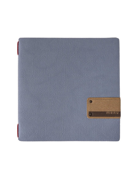 Porta Menu QUADRATO (23x23,1 cm) etichetta PATCH "personalizzata" (minimo 18 pezzi) cornicetta (4 facciate) elastico rosso JUTA 