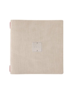 Porta Menu QUADRATO (23x23,1 cm) etichetta METAL "menu" cornicetta (4 facciate) elastico rosso JUTA AVORIO