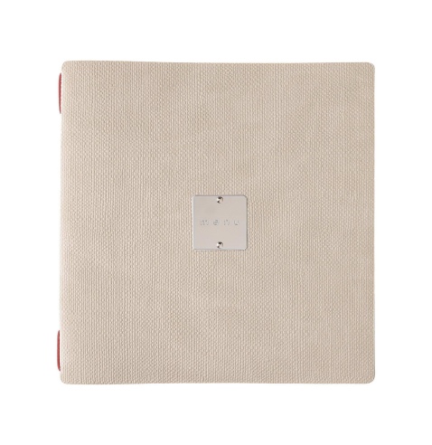 Porta Menu QUADRATO (23x23,1 cm) etichetta METAL "menu" cornicetta (4 facciate) elastico rosso JUTA AVORIO