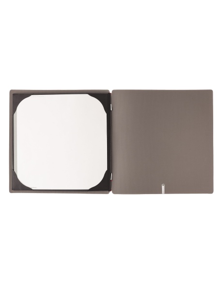 Porta Menu QUADRATO (23x23,1 cm) etichetta METAL "menu" cornicetta (4 facciate) elastico rosso JUTA GRIGIO