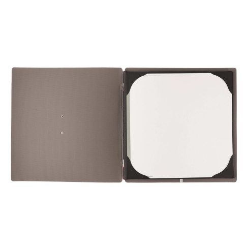 Porta Menu QUADRATO (23x23,1 cm) etichetta METAL "personalizzata" (minimo 18 pezzi) cornicetta (4 facciate) elastico rosso JUTA 