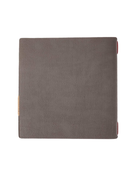 Porta Menu QUADRATO (23x23,1 cm) etichetta PATCH "personalizzata" (minimo 18 pezzi) cornicetta (4 facciate) elastico rosso JUTA 