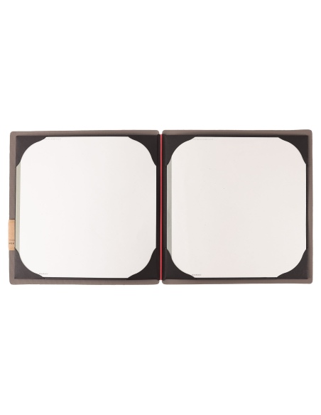 Porta Menu QUADRATO (23x23,1 cm) etichetta PATCH "menu" cornicetta (4 facciate) elastico rosso JUTA GRIGIO