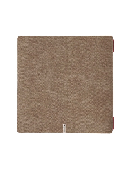 Porta Menu QUADRATO (23x23,1 cm) etichetta METAL "menu" cornicetta (4 facciate) elastico rosso JUTA CAMMELLO