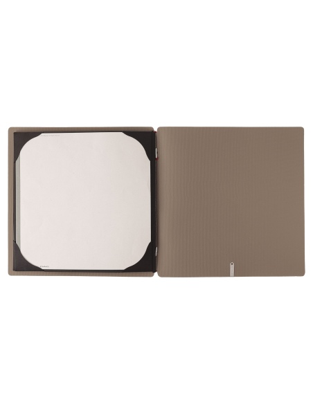 Porta Menu QUADRATO (23x23,1 cm) etichetta METAL "menu" cornicetta (4 facciate) elastico rosso JUTA CAMMELLO