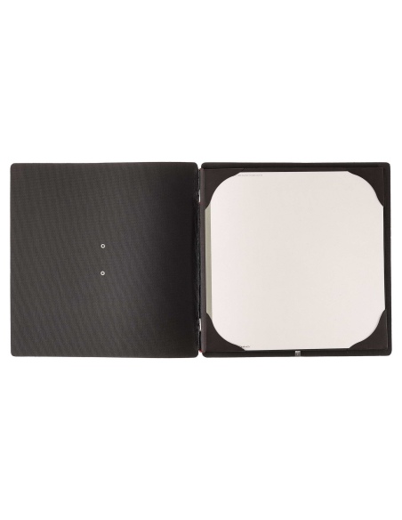 Porta Menu QUADRATO (23x23,1 cm) etichetta METAL "personalizzata" (minimo 18 pezzi) cornicetta (4 facciate) elastico rosso JUTA 