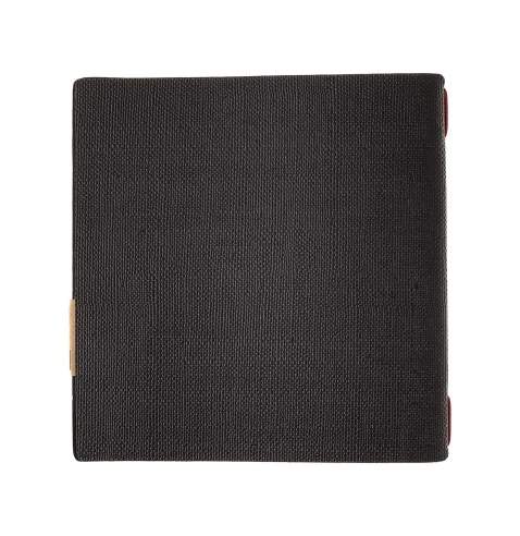 Porta Menu QUADRATO (23x23,1 cm) etichetta PATCH "personalizzata" (minimo 18 pezzi) cornicetta (4 facciate) elastico rosso JUTA 