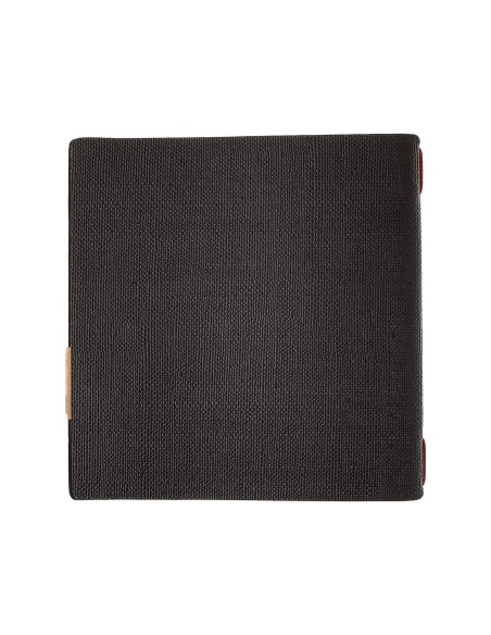Porta Menu QUADRATO (23x23,1 cm) etichetta PATCH "personalizzata" (minimo 18 pezzi) cornicetta (4 facciate) elastico rosso JUTA 