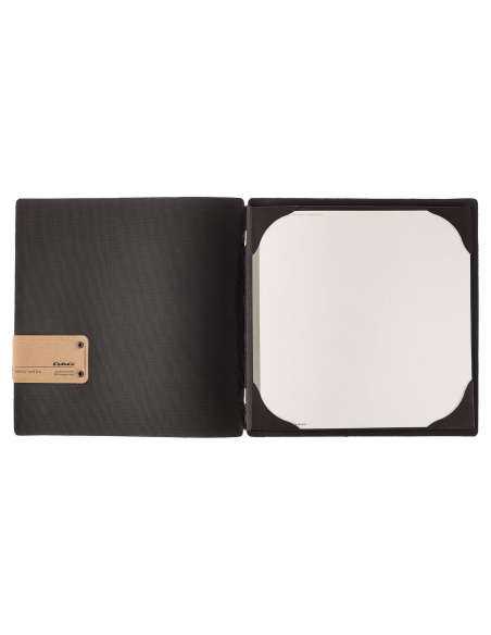 Porta Menu QUADRATO (23x23,1 cm) etichetta PATCH "personalizzata" (minimo 18 pezzi) cornicetta (4 facciate) elastico rosso JUTA 