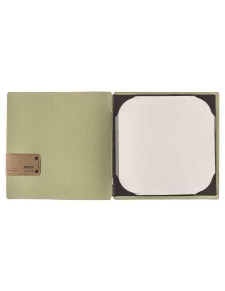 Porta Menu QUADRATO (23x23,1 cm) etichetta PATCH "menu" cornicetta (4 facciate) elastico rosso JUTA SALVIA