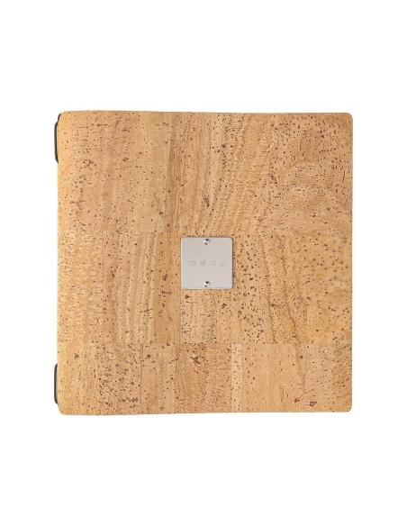 Porta Menu QUADRATO (23x23,1 cm) etichetta METAL "personalizzata" (minimo 18 pezzi) cornicetta (4 facciate) elastico nero SUGHER