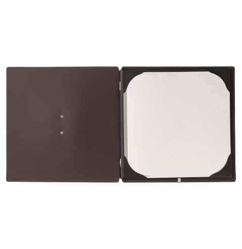 Porta Menu QUADRATO (23x23,1 cm) etichetta METAL "personalizzata" (minimo 18 pezzi) cornicetta (4 facciate) elastico nero SUGHER