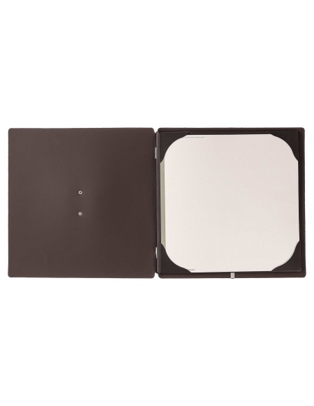 Porta Menu QUADRATO (23x23,1 cm) etichetta METAL "personalizzata" (minimo 18 pezzi) cornicetta (4 facciate) elastico nero SUGHER