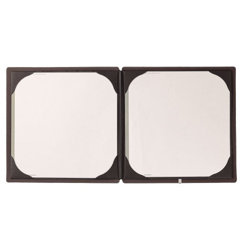 Porta Menu QUADRATO (23x23,1 cm) etichetta METAL "personalizzata" (minimo 18 pezzi) cornicetta (4 facciate) elastico nero SUGHER