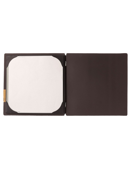 Porta Menu QUADRATO (23x23,1 cm) etichetta PATCH "personalizzata" (minimo 18 pezzi) cornicetta (4 facciate) elastico nero SUGHER