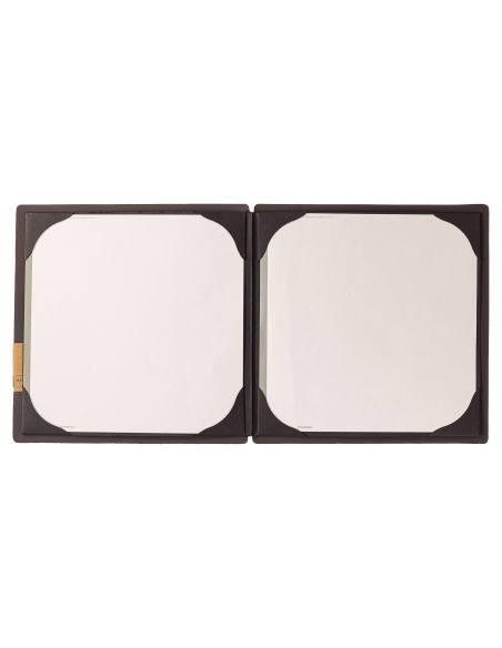 Porta Menu QUADRATO (23x23,1 cm) etichetta PATCH "personalizzata" (minimo 18 pezzi) cornicetta (4 facciate) elastico nero SUGHER