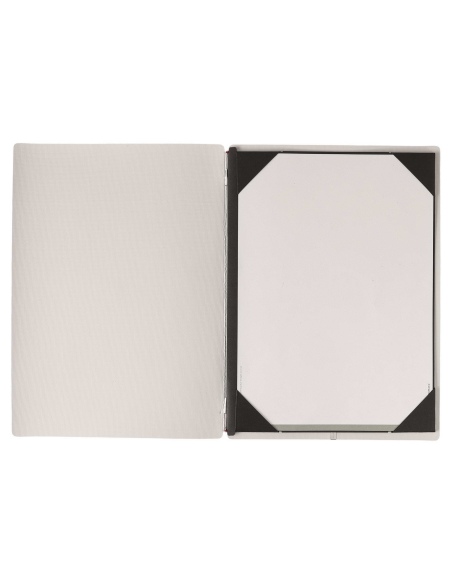 Porta Menu A4 (23,2x31,8 cm) senza etichetta cornicetta (4 facciate) elastico rosso JUTA AVORIO