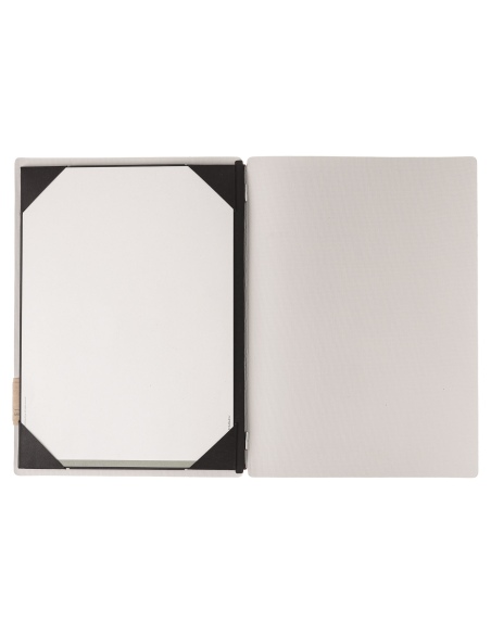 Porta Menu A4 (23,2x31,8 cm) etichetta PATCH "menu" cornicetta (4 facciate) elastico rosso JUTA AVORIO