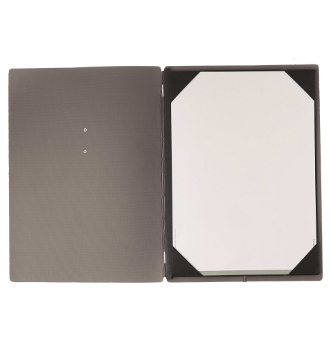 Porta Menu A4 (23,2x31,8 cm) etichetta METAL "menu" cornicetta (4 facciate) elastico rosso JUTA GRIGIO