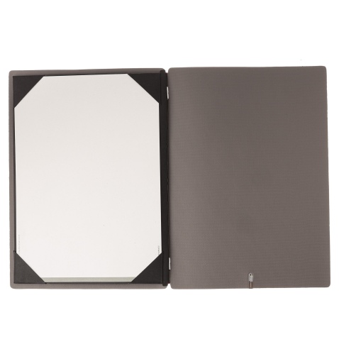 Porta Menu A4 (23,2x31,8 cm) etichetta METAL "menu" cornicetta (4 facciate) elastico rosso JUTA GRIGIO