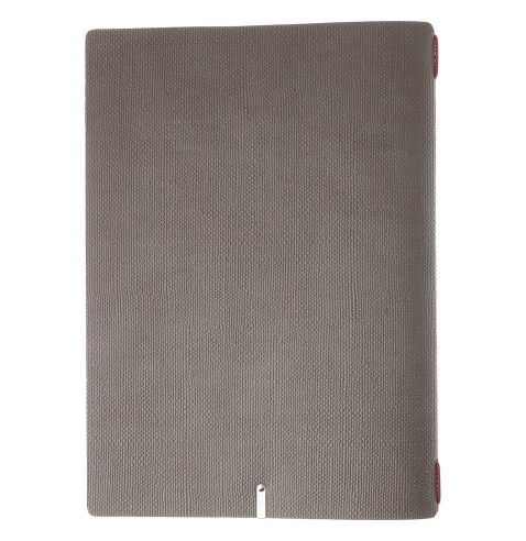 Porta Menu A4 (23,2x31,8 cm) etichetta METAL "personalizzata" (minimo 18 pezzi) cornicetta (4 facciate) elastico rosso JUTA GRIG