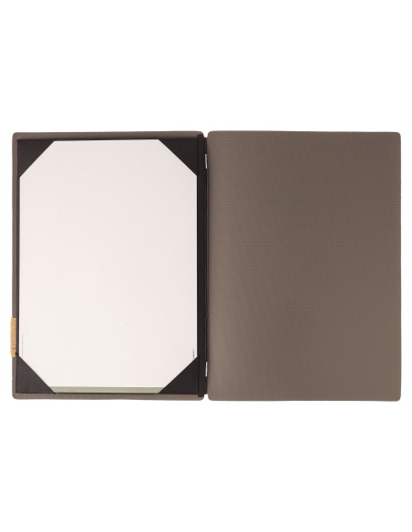 Porta Menu A4 (23,2x31,8 cm) etichetta PATCH "personalizzata" (minimo 18 pezzi) cornicetta (4 facciate) elastico rosso JUTA GRIG