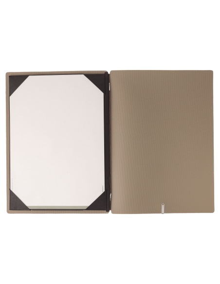 Porta Menu A4 (23,2x31,8 cm) etichetta METAL "personalizzata" (minimo 18 pezzi) cornicetta (4 facciate) elastico rosso JUTA CAMM