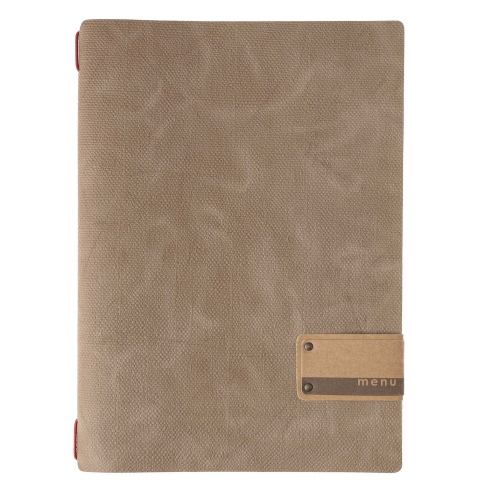 Porta Menu A4 (23,2x31,8 cm) etichetta PATCH "personalizzata" (minimo 18 pezzi) cornicetta (4 facciate) elastico rosso JUTA CAMM