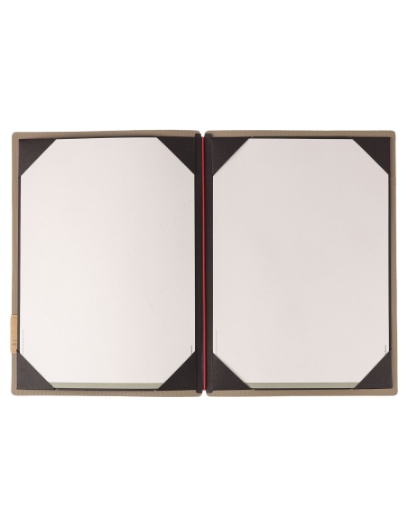 Porta Menu A4 (23,2x31,8 cm) etichetta PATCH "personalizzata" (minimo 18 pezzi) cornicetta (4 facciate) elastico rosso JUTA CAMM