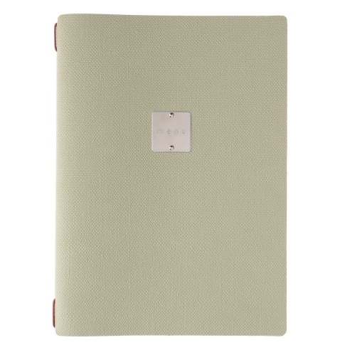 Porta Menu A4 (23,2x31,8 cm) etichetta METAL "menu" cornicetta (4 facciate) elastico rosso JUTA SALVIA
