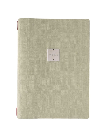 Porta Menu A4 (23,2x31,8 cm) etichetta METAL "menu" cornicetta (4 facciate) elastico rosso JUTA SALVIA